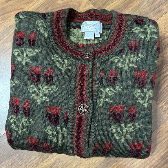 Vintage Cherry Lewis Women's M Wool Blend Floral Nordic Patter Cardigan Sweater - Picture 6 of 13
